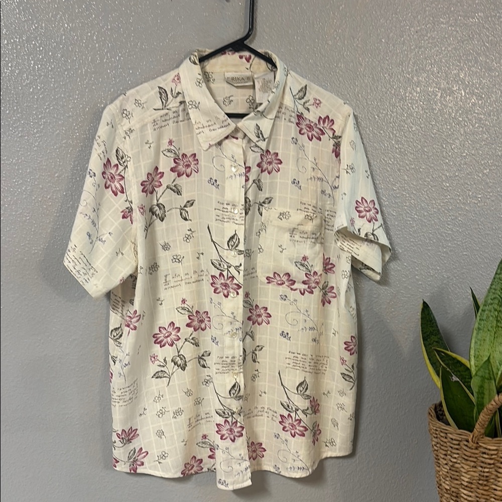 Vintage Cream Floral Button-Down Shirt